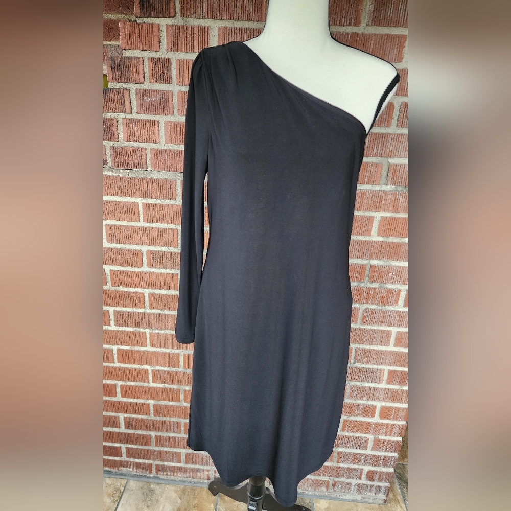 White House Black Market Black 1 Shoulder Cocktail Dress Size Large Petite NWT